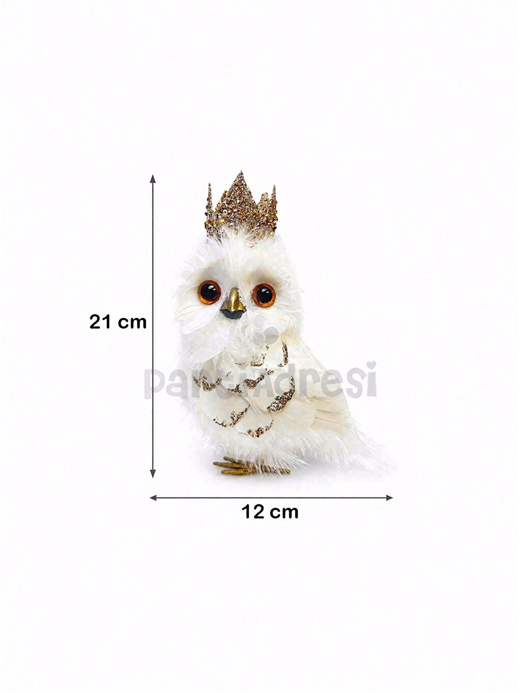 Yılbaşı Dekoru Taçlı Beyaz Baykuş  – Dekoratif Masa Ve Şömine Süsü 21 Cm-2
