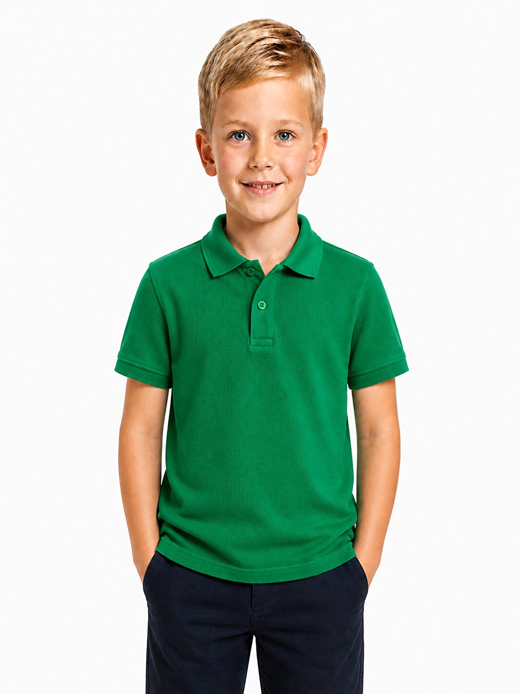 Yeşil Kids Polo Yaka Basic Kısa Kollu  Kız Çocuk Tişört