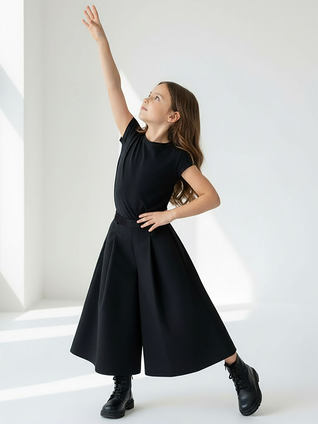 Kız Çocuk Siyah Keten Kali Pantolon-2