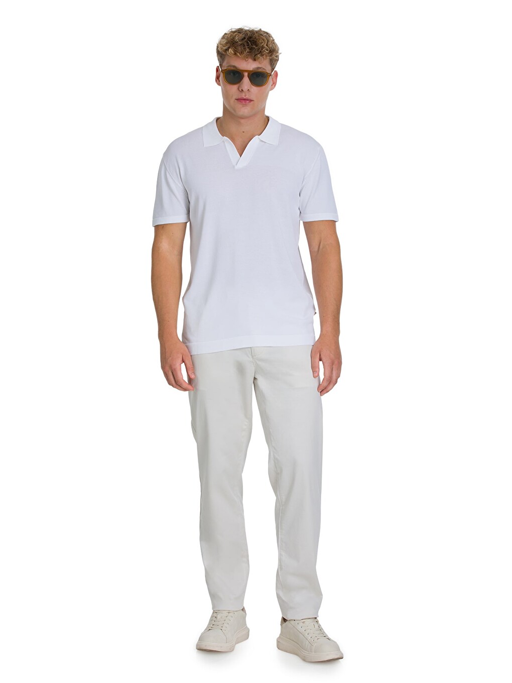 Beyaz Regular Fit Polo Yaka Rayon Tişört-1