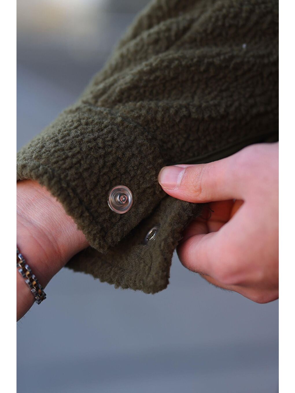 Haki Çıt Kapamalı Yandan Cepli Erkek Gömlek Ceket E6769-2