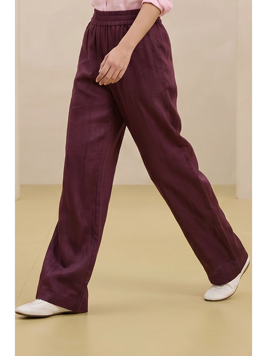 ALESTA | Yüksek Bel Dökümlü Pantolon Mürdüm-2