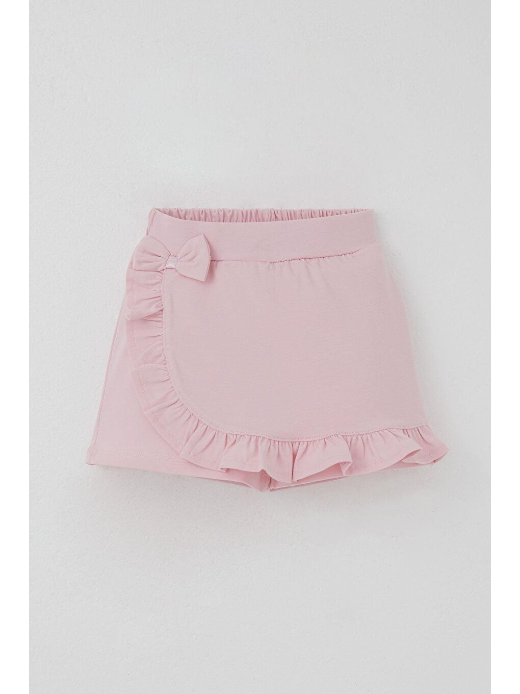 Kız Çocuk Şort Etek Fiyonk Aksesuarlı Fırfırlı Pembe (3-8 Yaş)