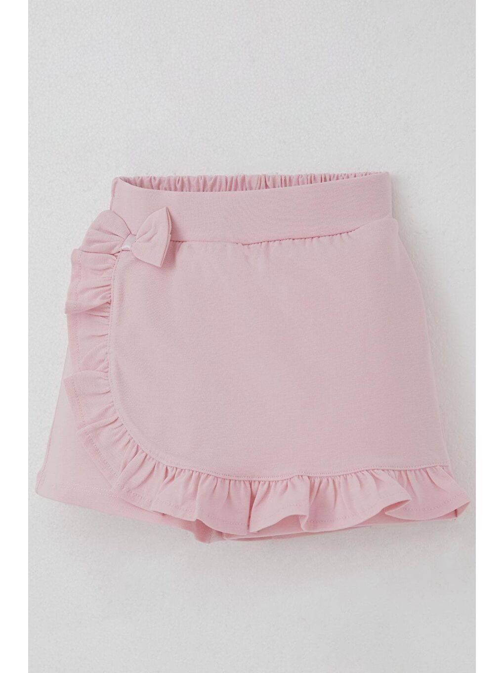Kız Çocuk Şort Etek Fiyonk Aksesuarlı Fırfırlı Pembe (3-8 Yaş)-2
