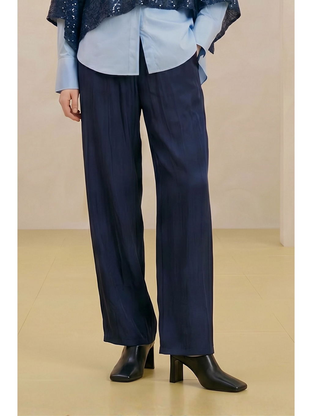 ALESTA | Yüksek Bel Dökümlü Pantolon Lacivert