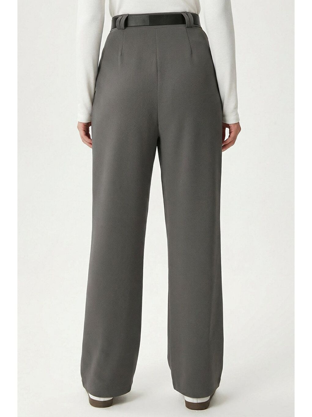 Antrasit Kadın Yüksek Bel Elastanlı Palazzo Pantolon - Kemerli-4