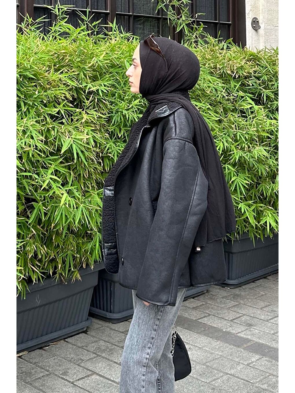 Süet Düğmeli Mont Siyah-1