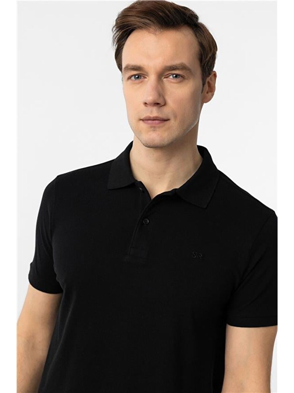 Siyah Slim Düz Polo Yaka Tişört-2