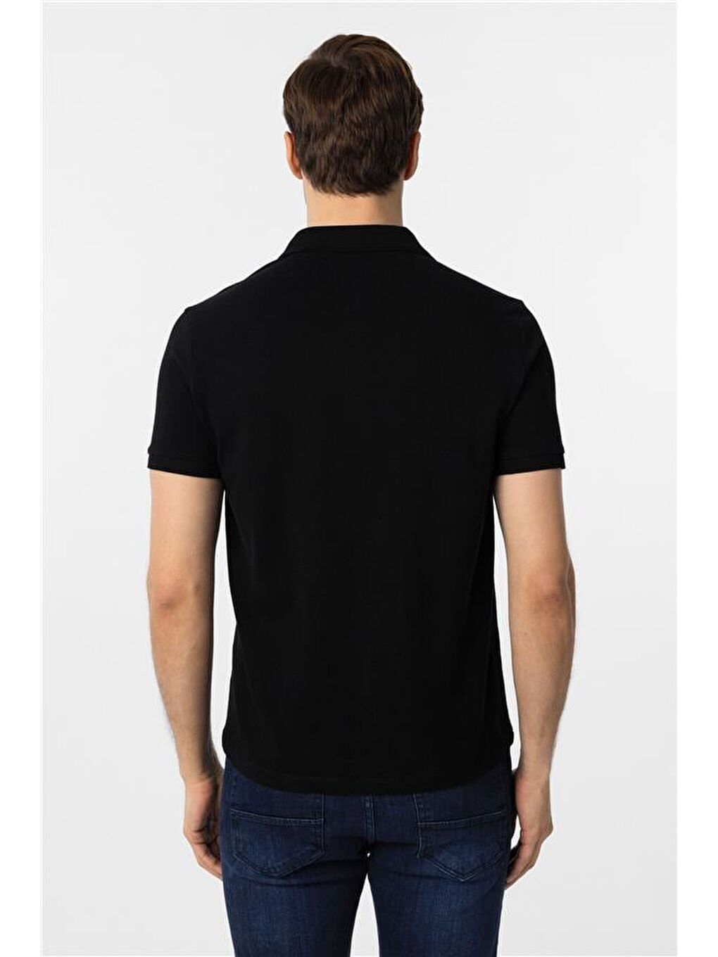 Siyah Slim Düz Polo Yaka Tişört-3