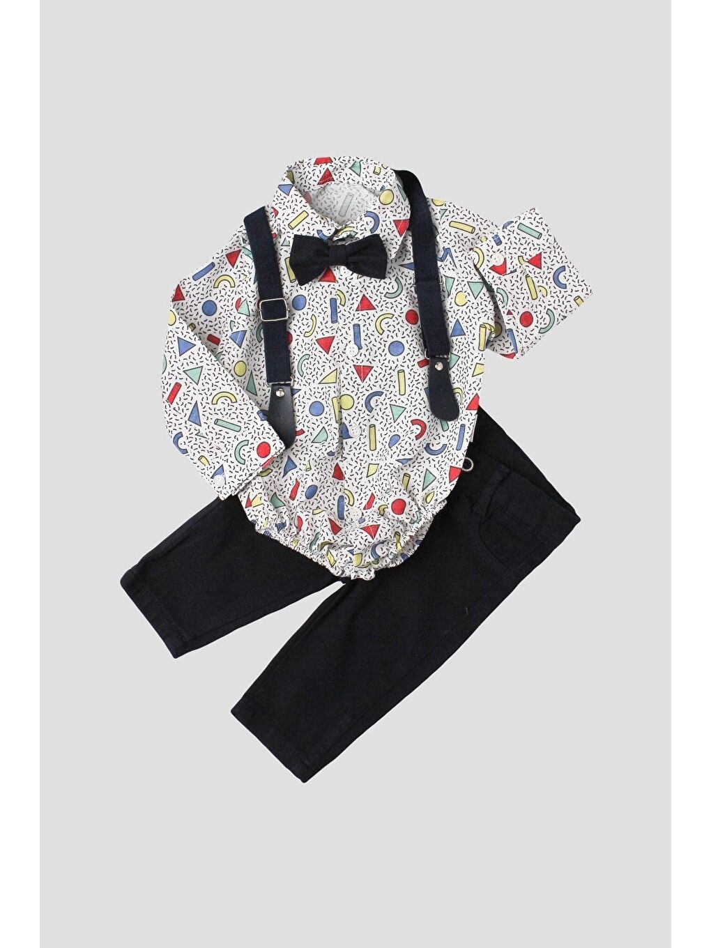 Siyah Bebek Takımı Zıbınlı Gömlek Pantolon Papyon Ve Salopet Ayarlana Bilir %100 Pamuklu