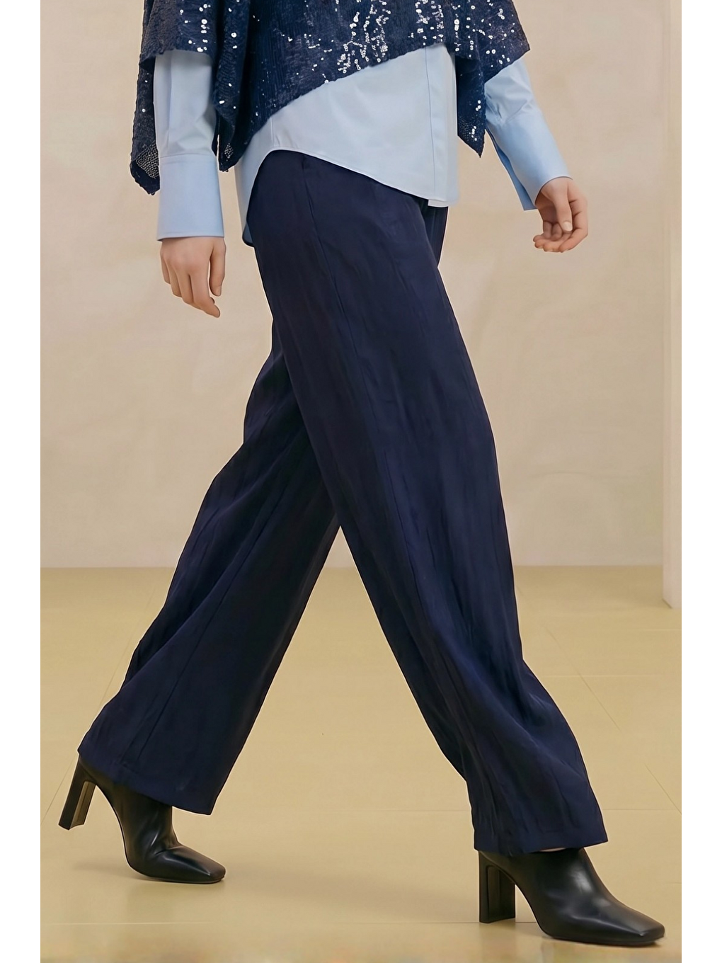 ALESTA | Yüksek Bel Dökümlü Pantolon Lacivert-2