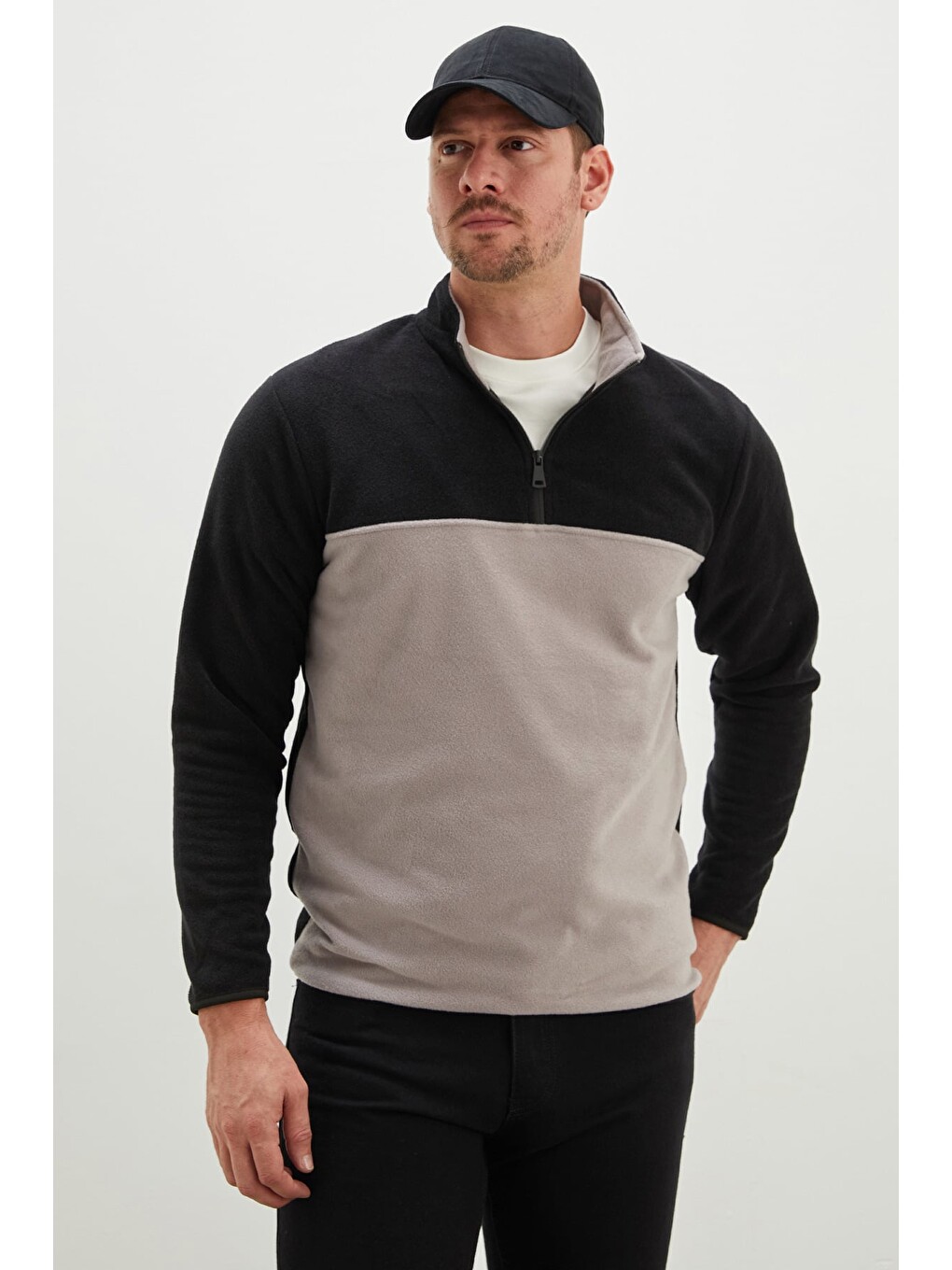 Gri Yarım Fermuarlı Regular Fit Polar Sweatshirt-1