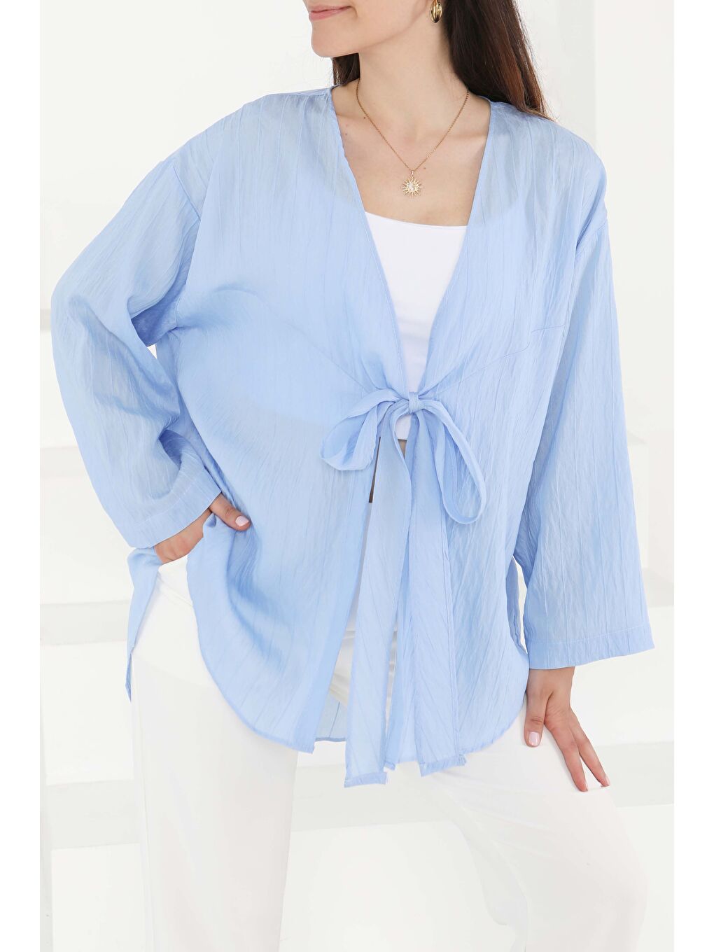 Bağlamalı Ceket Bebe Mavi - 27486-1