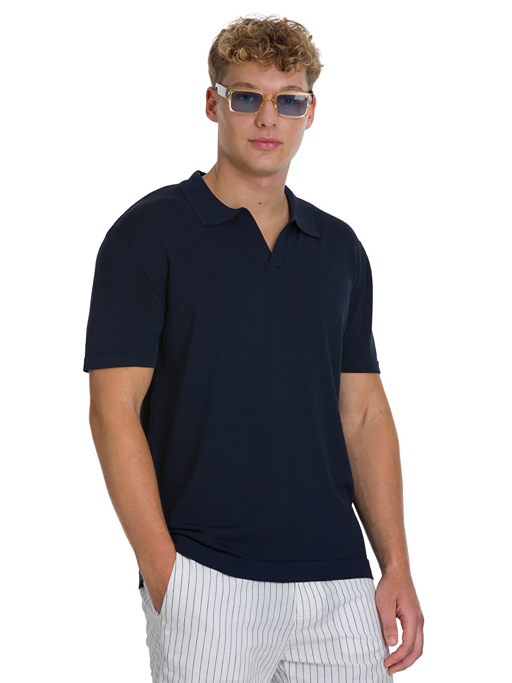 Lacivert Regular Fit Polo Yaka Rayon Tişört