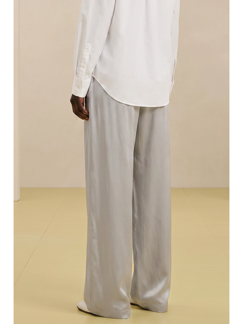 ALESTA | Yüksek Bel Dökümlü Pantolon Açık Gri-5