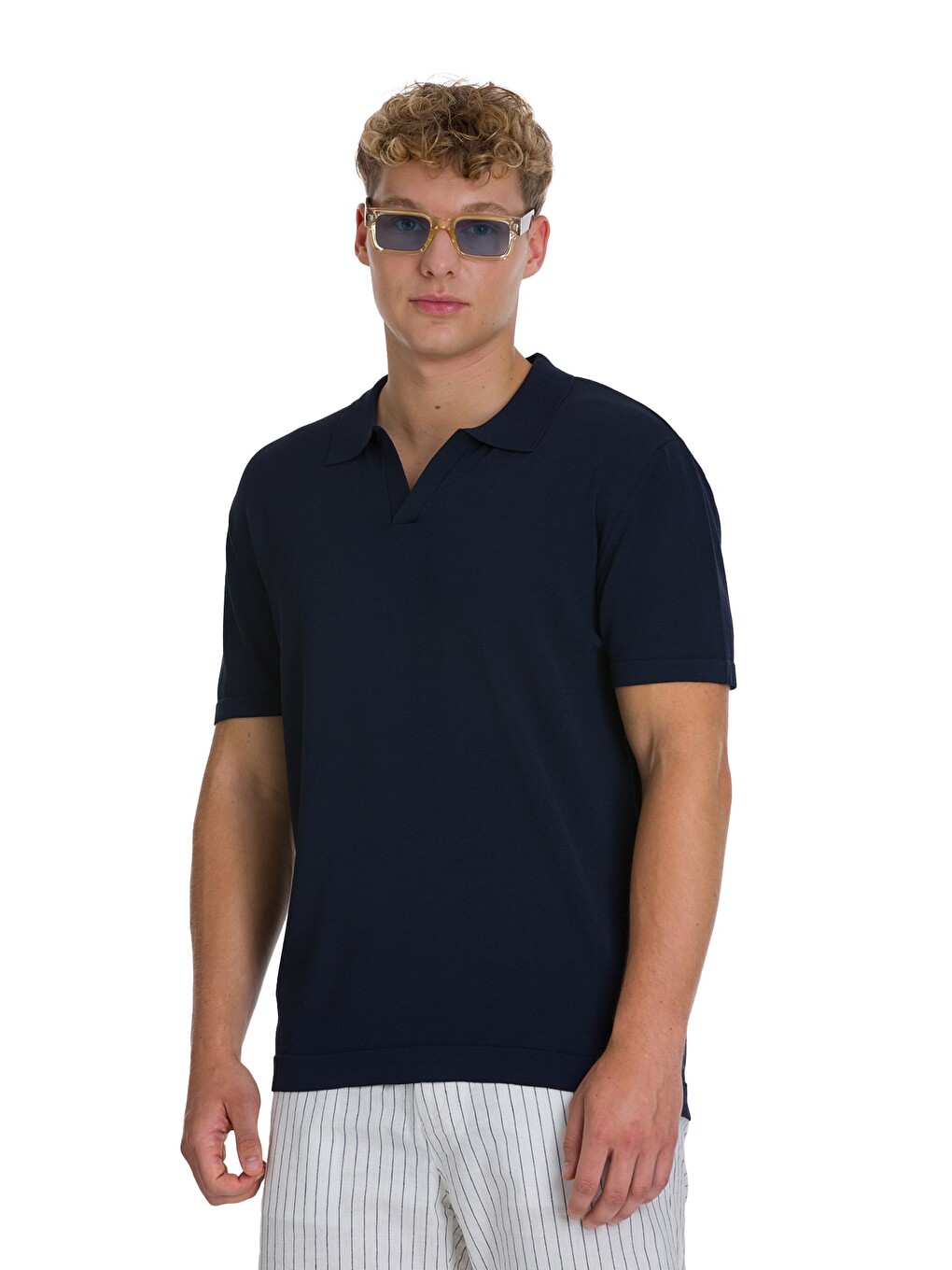 Lacivert Regular Fit Polo Yaka Rayon Tişört-2