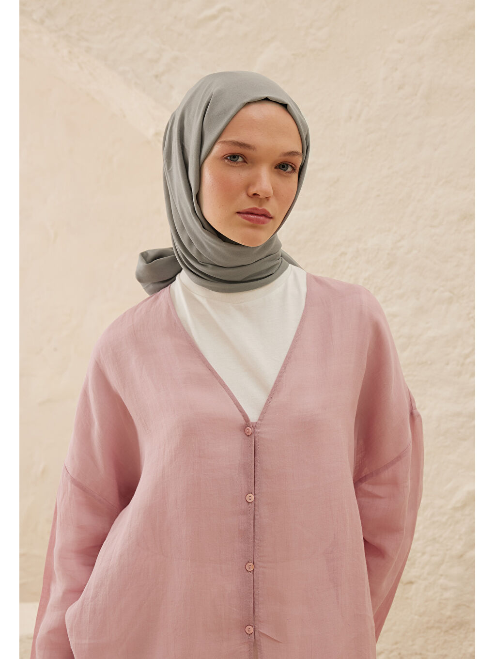 Rami Viskon Şal Açık Gri