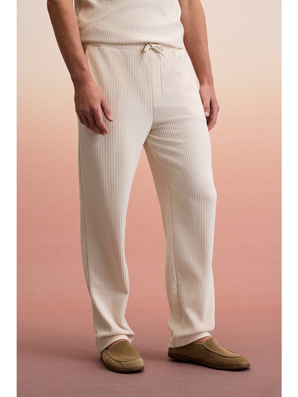 Ekru ERNO Erkek Beli Lastikli Yanları Cepli Relaxed KREM Pantolon-4