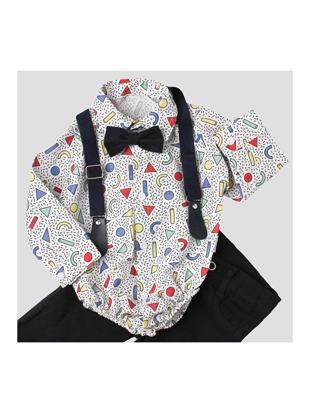 Siyah Bebek Takımı Zıbınlı Gömlek Pantolon Papyon Ve Salopet Ayarlana Bilir %100 Pamuklu-2