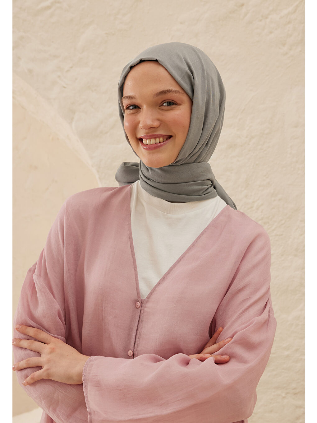 Rami Viskon Şal Açık Gri-3