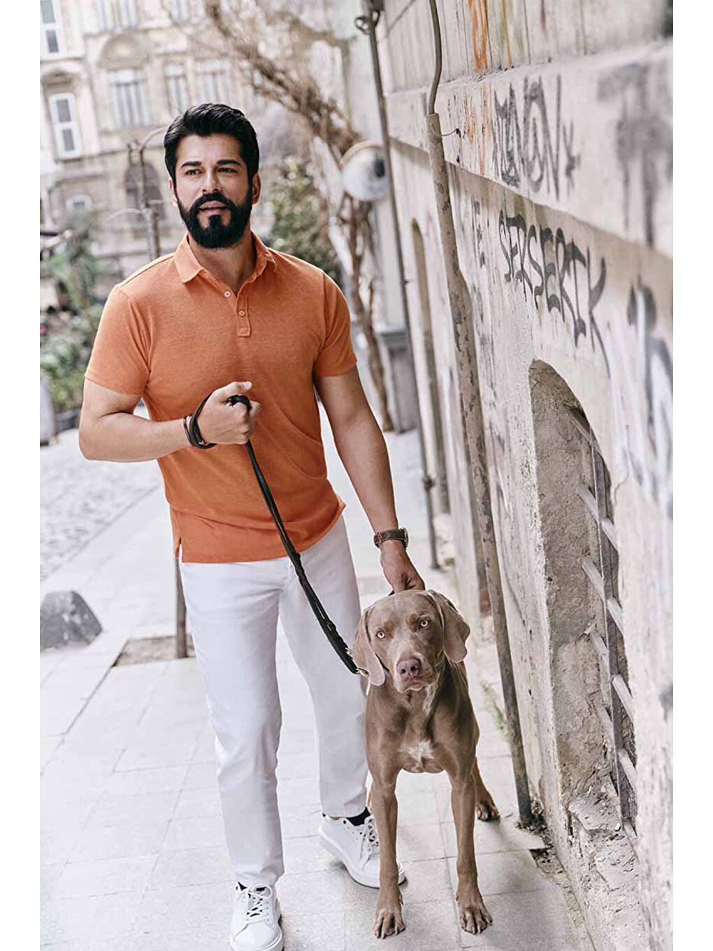 Erkek Turuncu Dar Kesim Polo Yaka Düz Casual Tişört