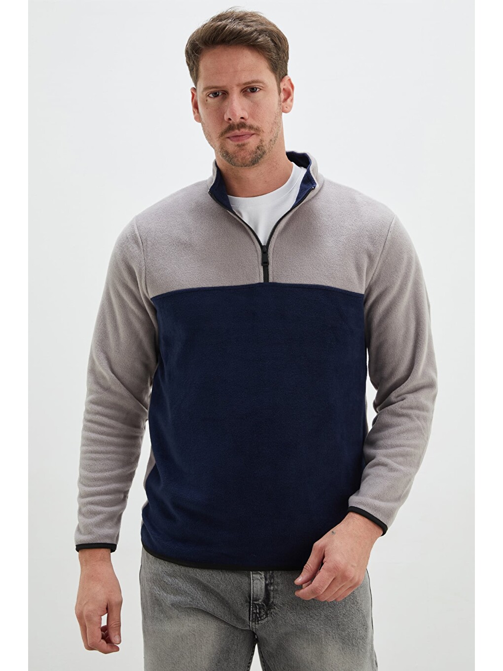 Lacivert Yarım Fermuarlı Regular Fit Polar Sweatshirt