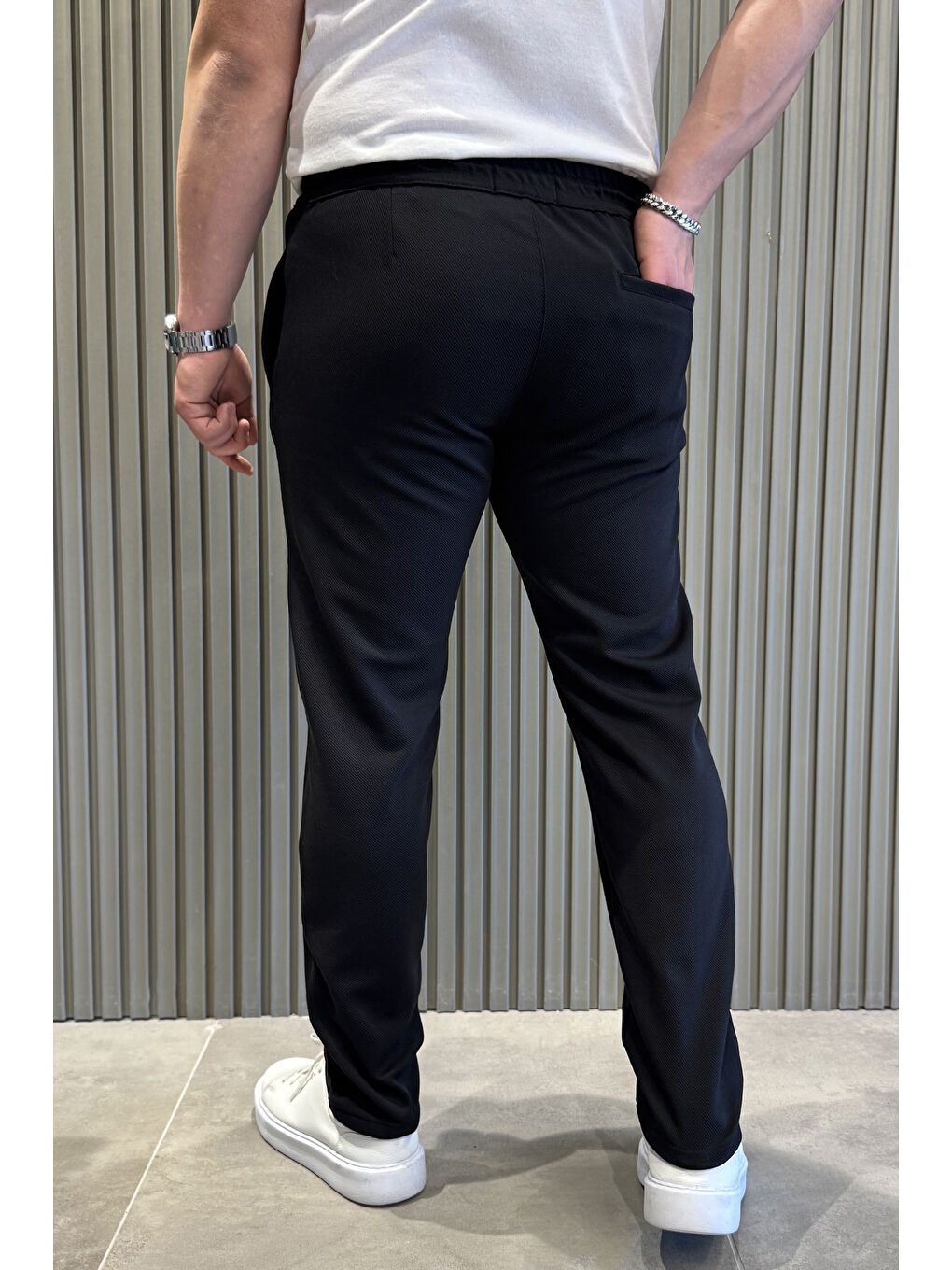 Siyah Bel Bağcıklı Fermuarlı Erkek Jogger Pantolon-2