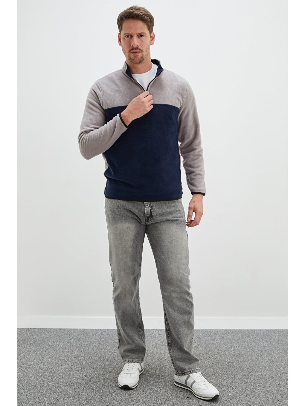Lacivert Yarım Fermuarlı Regular Fit Polar Sweatshirt-1