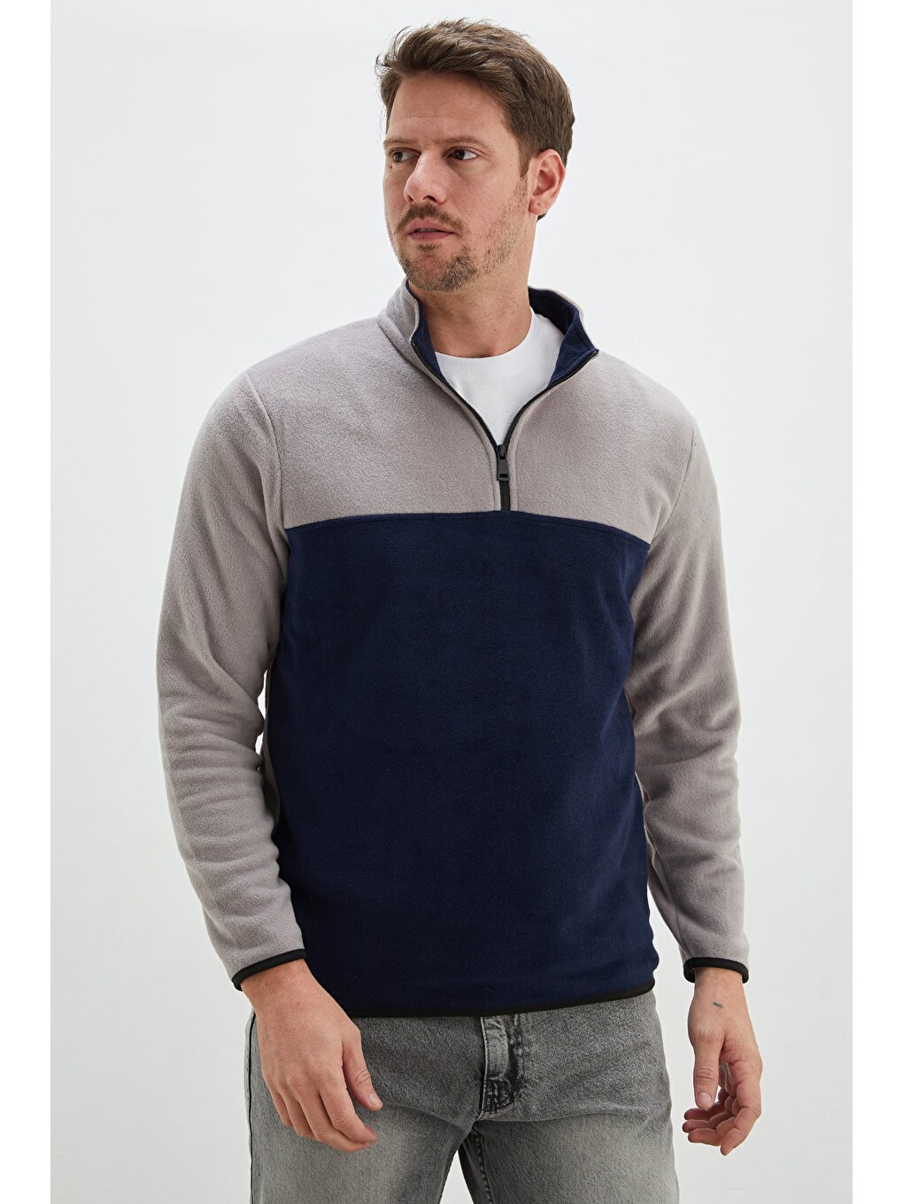 Lacivert Yarım Fermuarlı Regular Fit Polar Sweatshirt-3