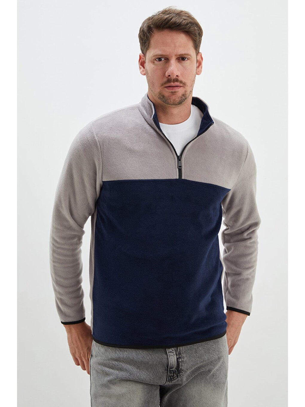 Lacivert Yarım Fermuarlı Regular Fit Polar Sweatshirt-4