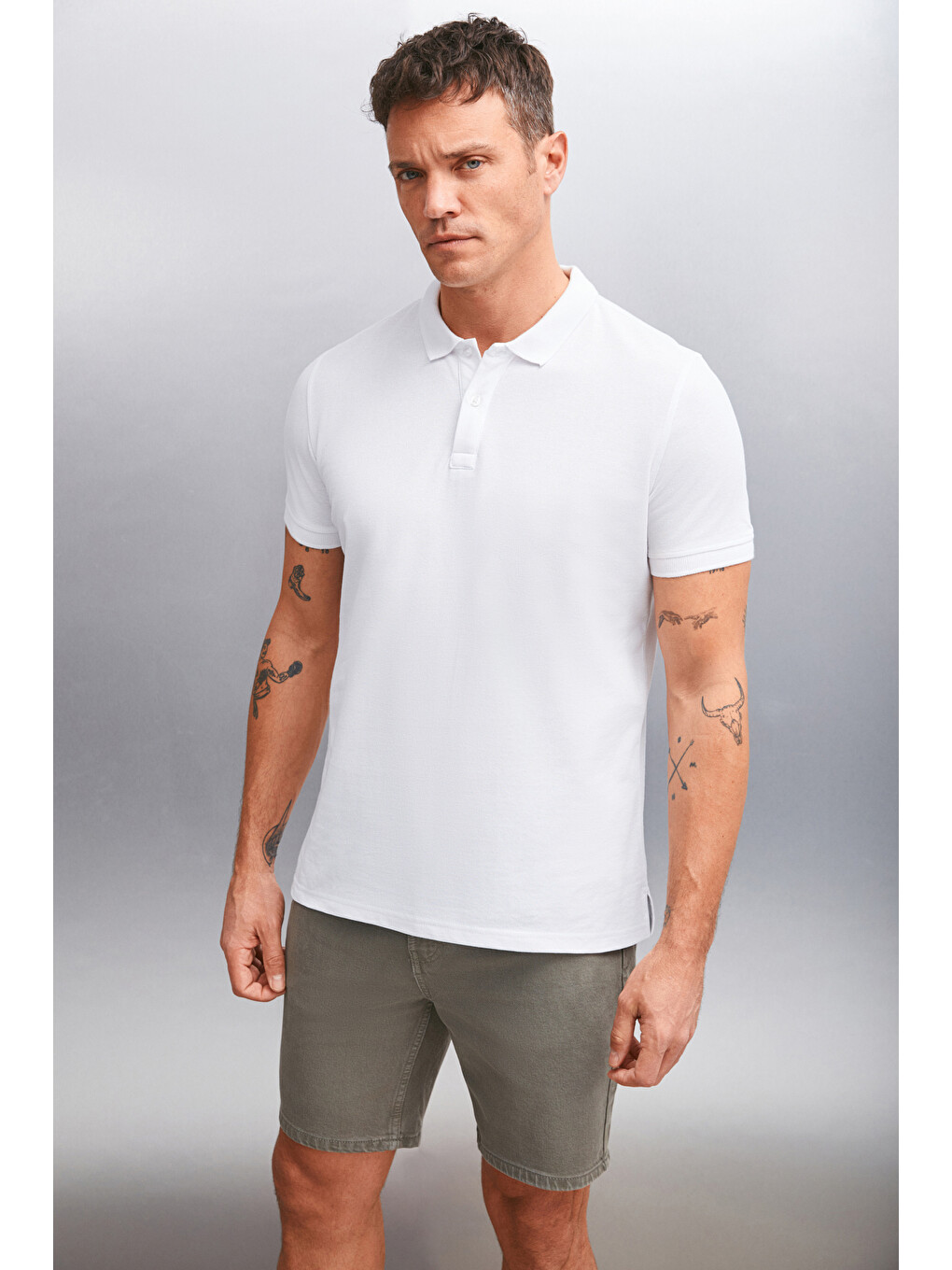 Beyaz MARTEN Erkek %100 Pamuk Kısa Kollu Regular Fit BEYAZ Polo Yaka T-shirt-3