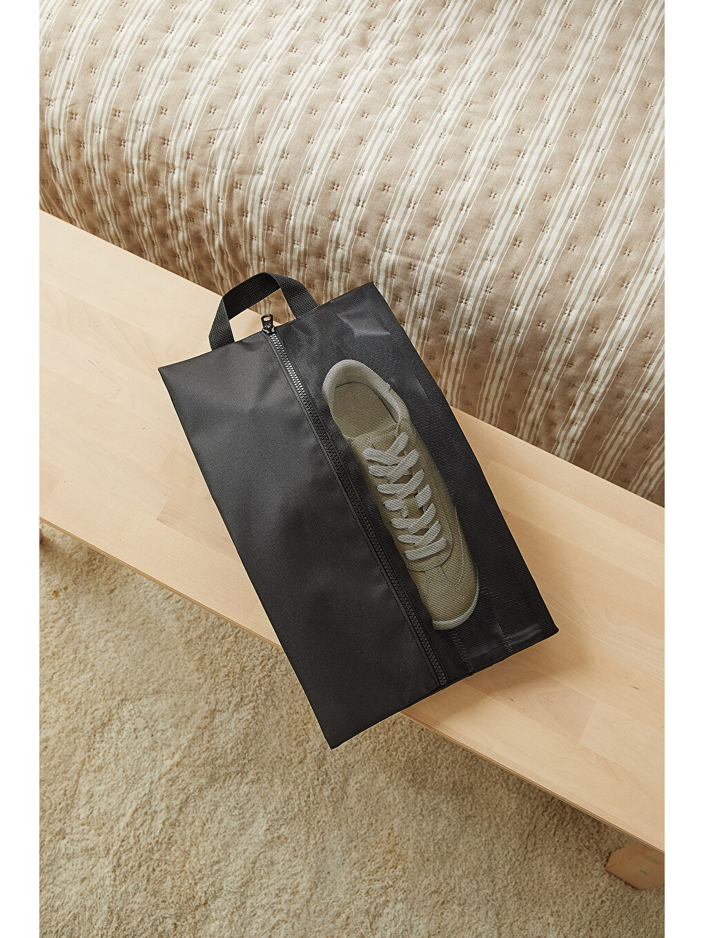 4'lü Siyah Renk Fileli Oxford Kumaş Ayakkabı Düzenleyici Taşıma Çantası Seti 22 X 40 X 9 Cm-2