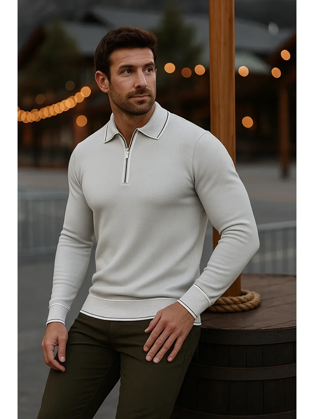 Erkek Günlük Uzun Kollu Gri Polo Yaka Kazak-1