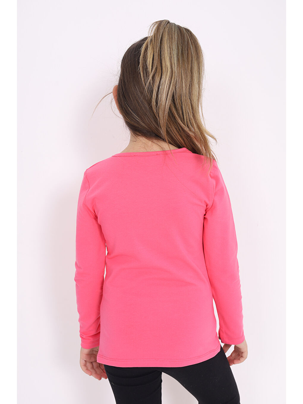 Fuşya Kız Çocuk Baskılı Taş İşlemeli Tişört-3