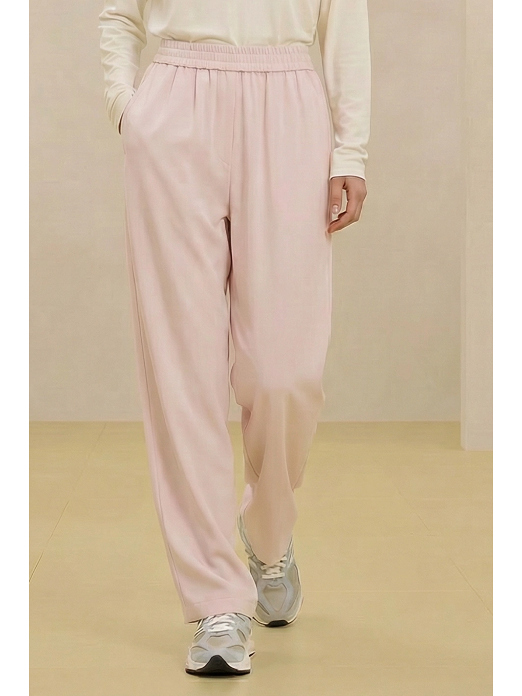 Pembe ALESTA | Yüksek Bel Dökümlü Pantolon Pudra