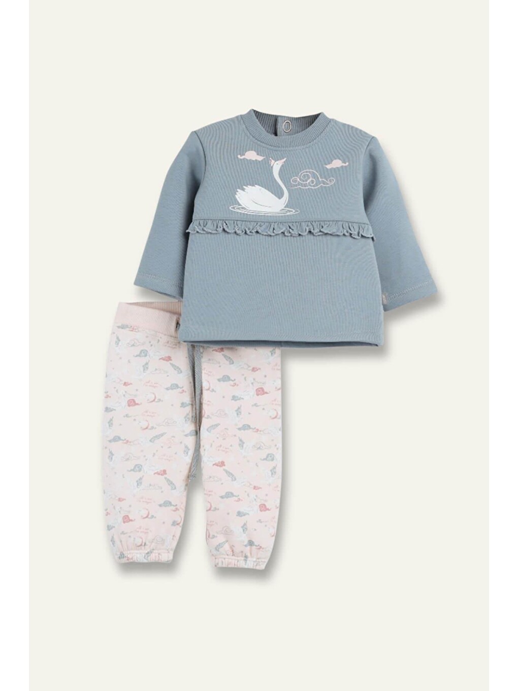 Kız Bebek Fırfır Detaylı Swaetshirt Ve Eşofman Altı İkili Takım - Pembe
