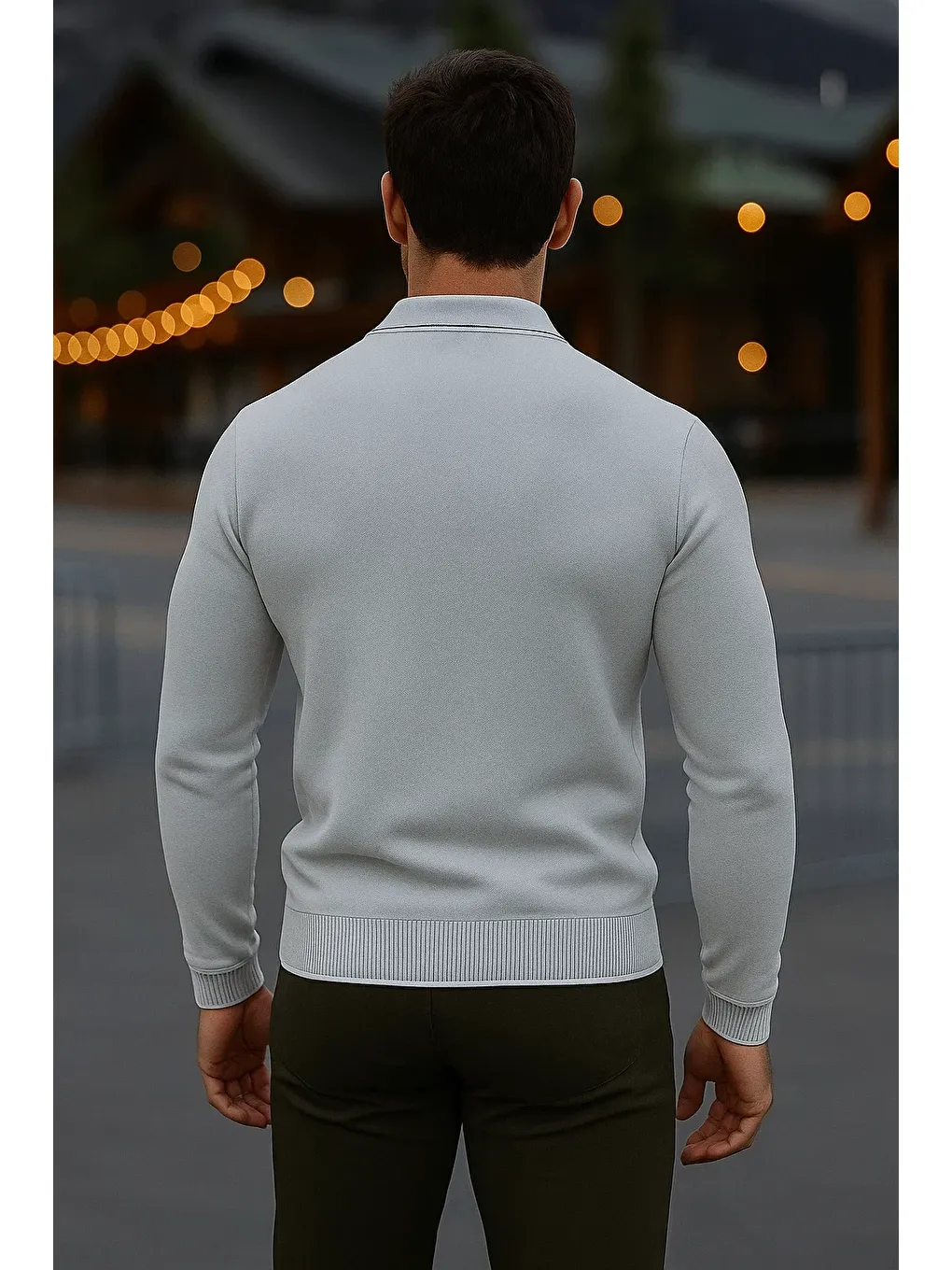 Erkek Günlük Uzun Kollu Gri Polo Yaka Kazak-4