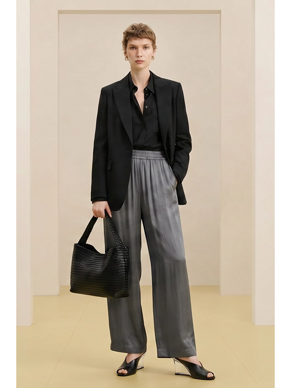 ALESTA | Yüksek Bel Dökümlü Pantolon Duman Grisi-1