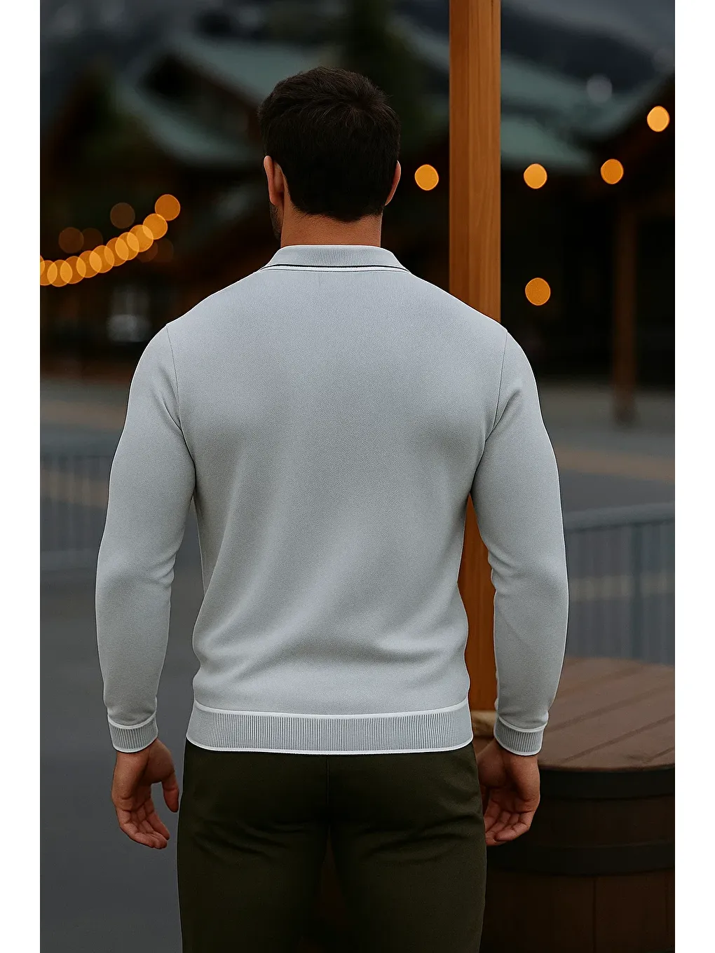Erkek Günlük Uzun Kollu Gri Polo Yaka Kazak-5