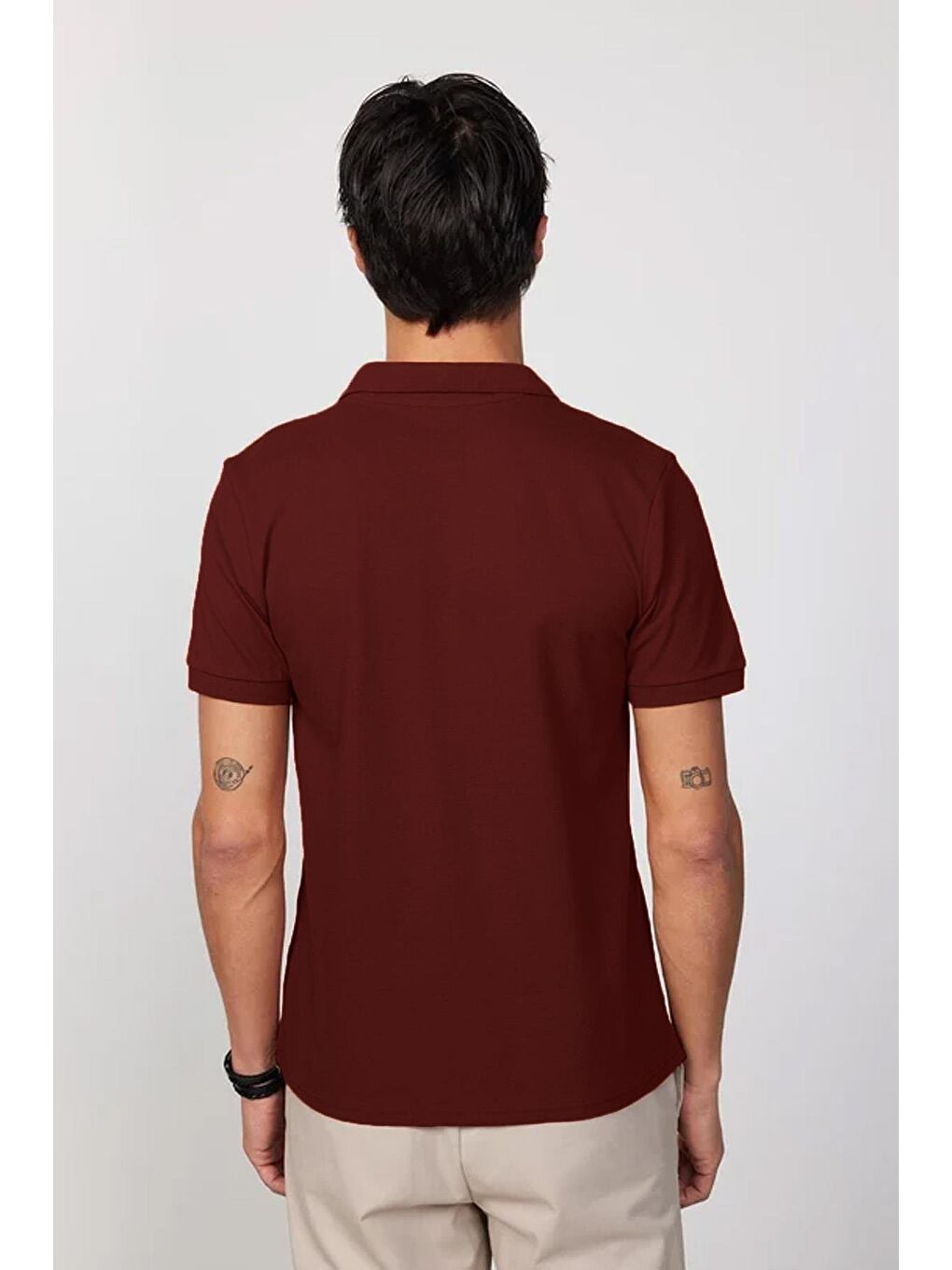 Erkek Regular Fit Klasik Kesim %100 Pamuk Düz Pike Bordo Polo Yaka Tişört-4