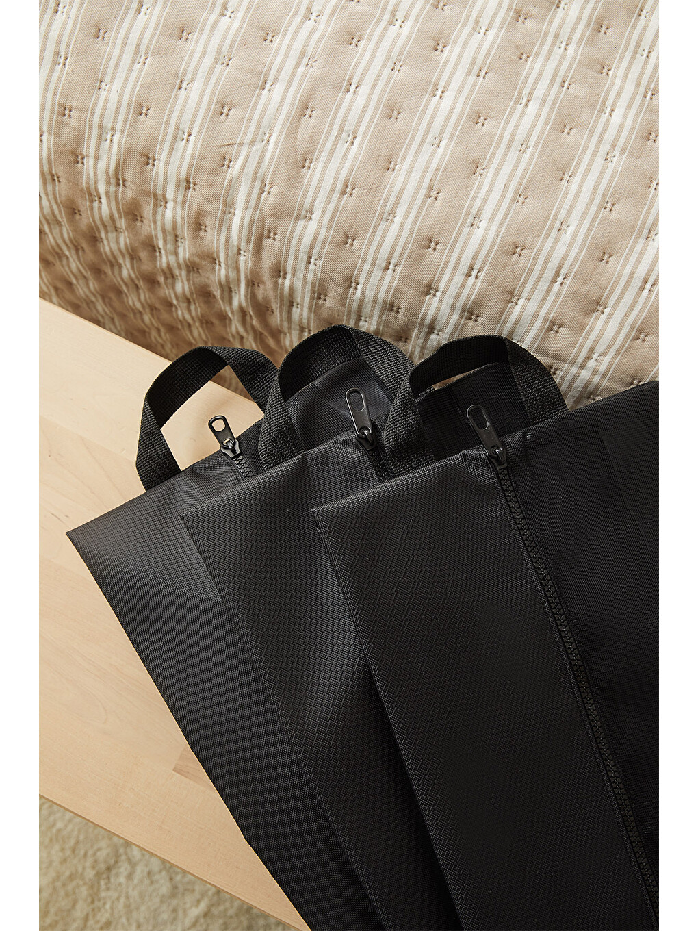 3'lü Siyah Renk Fileli Oxford Kumaş Ayakkabı Düzenleyici Taşıma Çantası Seti 22 X 40 X 9 Cm-4