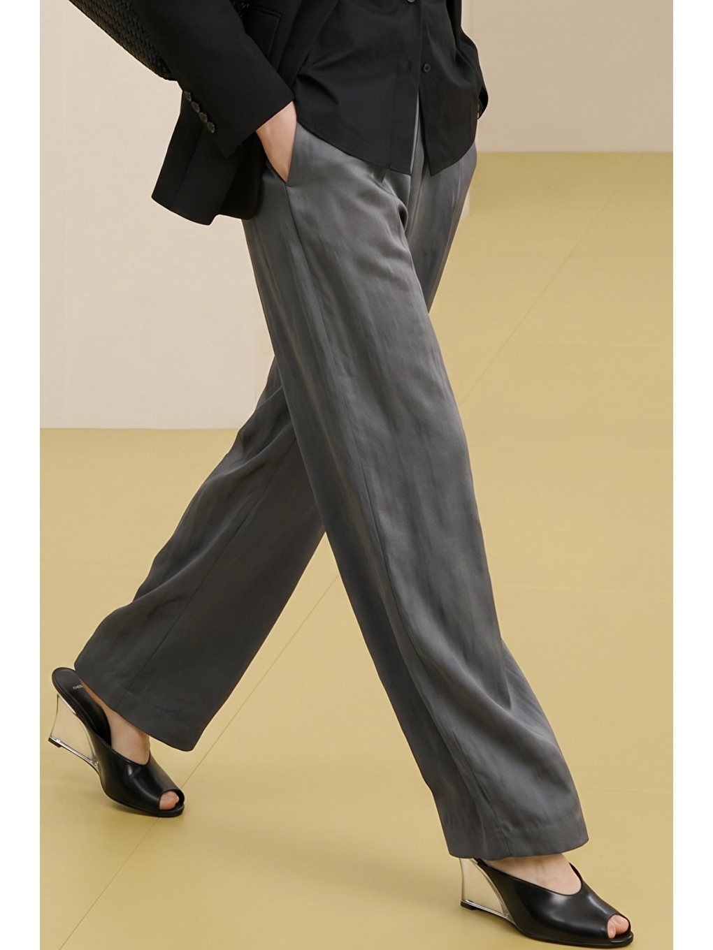 ALESTA | Yüksek Bel Dökümlü Pantolon Duman Grisi-2