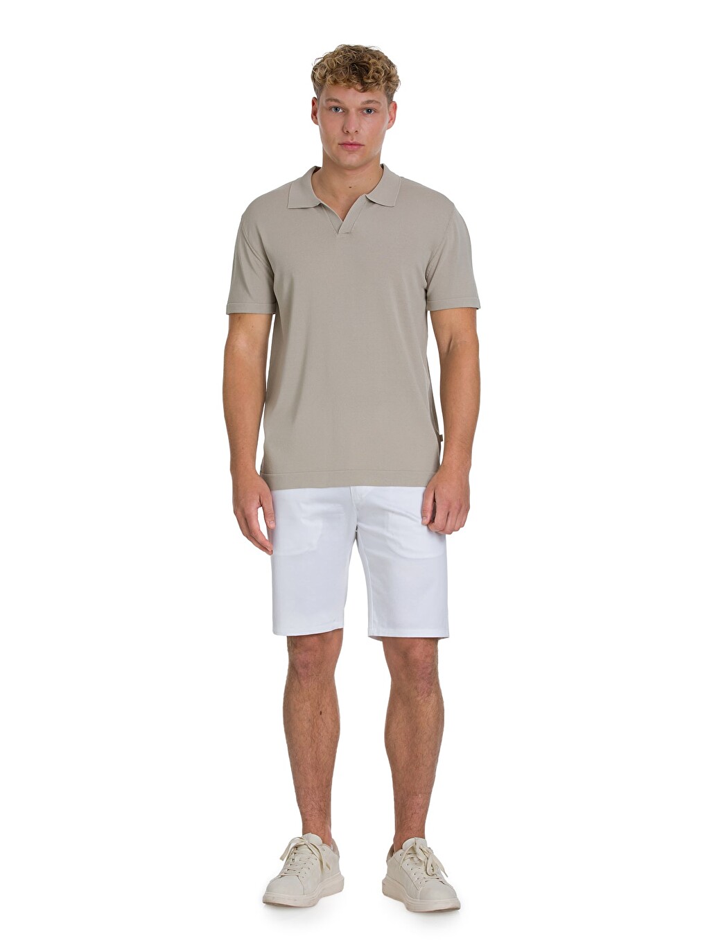 Bej Vizon Regular Fit Polo Yaka Rayon Tişört-1