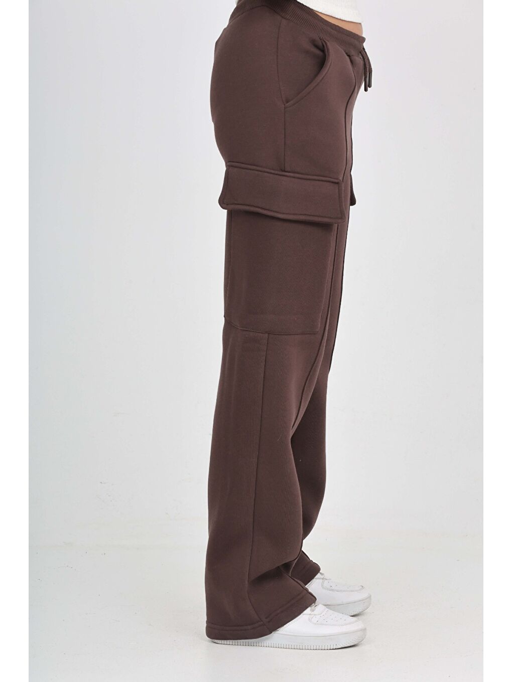 Kahverengi Kız Çocuk Kargo Cep Detaylı Eşofman Alt-1