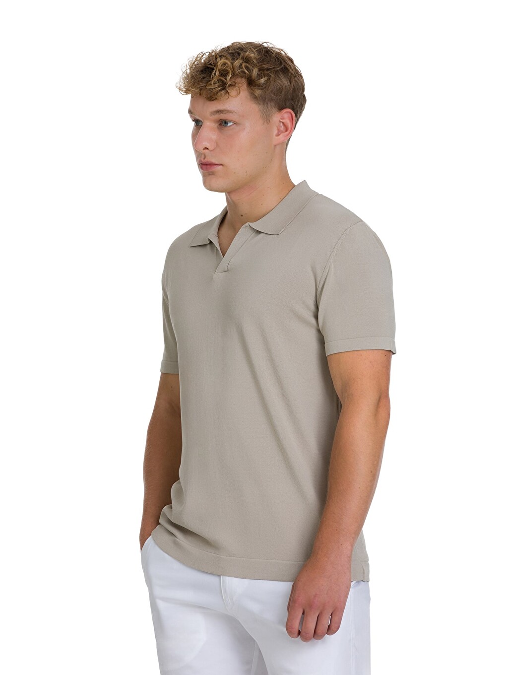 Bej Vizon Regular Fit Polo Yaka Rayon Tişört-2