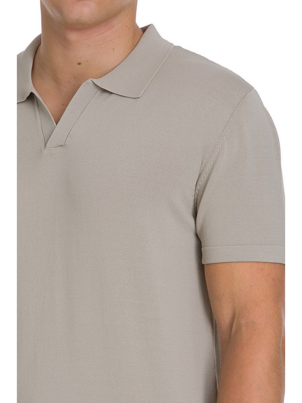 Bej Vizon Regular Fit Polo Yaka Rayon Tişört-3