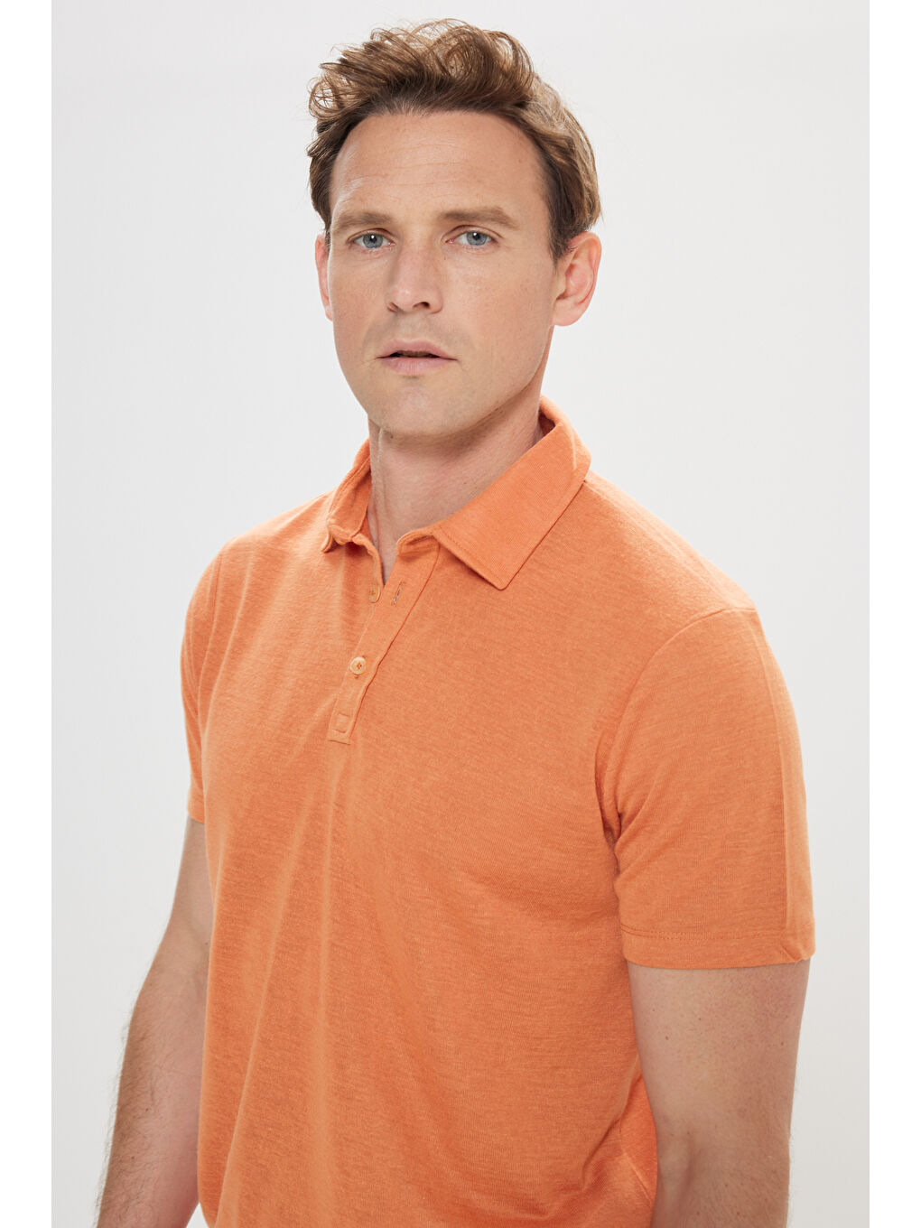 Erkek Turuncu Dar Kesim Polo Yaka Düz Casual Tişört-6