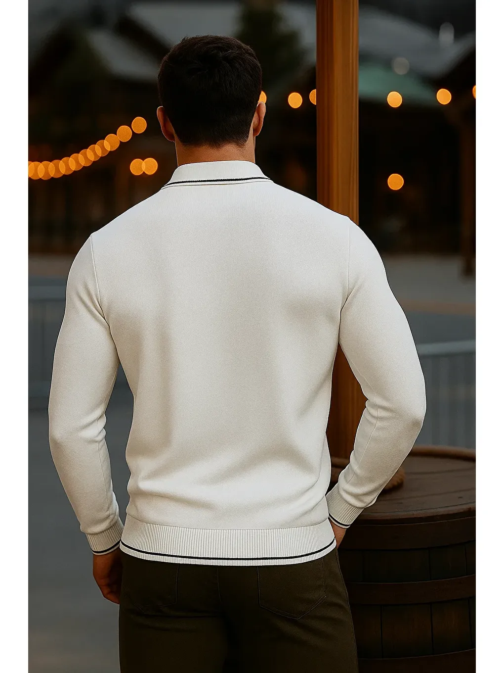 Erkek Günlük Uzun Kollu Beyaz Polo Yaka Kazak-4