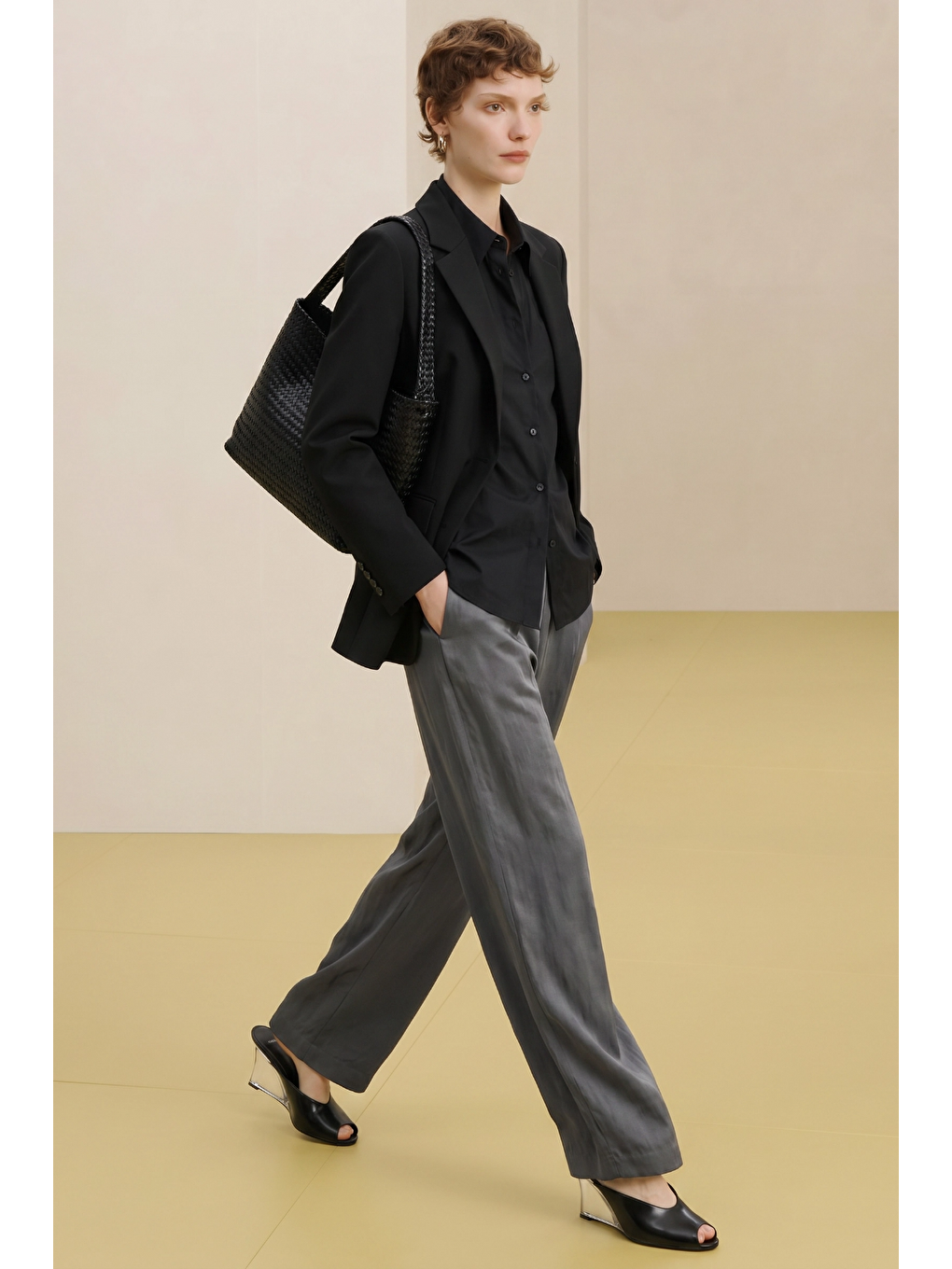 ALESTA | Yüksek Bel Dökümlü Pantolon Duman Grisi-3