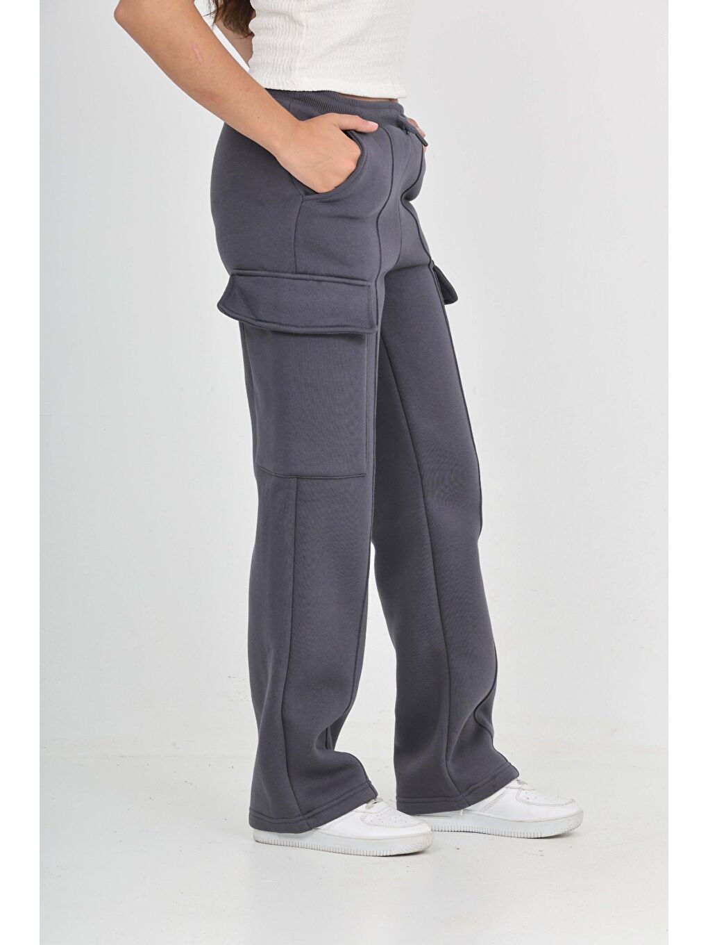 Antrasit Kız Çocuk Kargo Cep Detaylı Eşofman Alt-1
